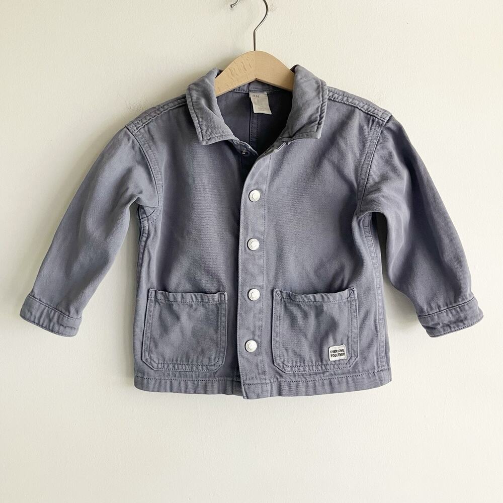H&M Size 2T Gray Jacket Collar Pockets Snap Unisex Gender Neutral Toddler Boys